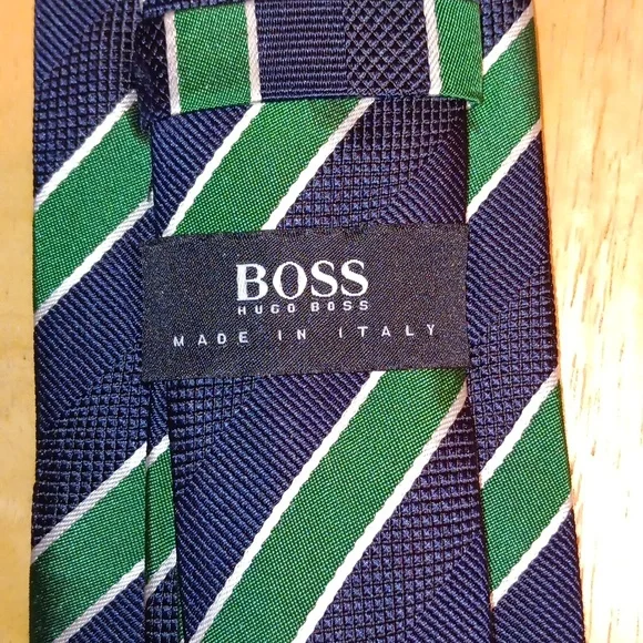 Hugo Boss Navy and Green Striped Tie - Picture 3 of 5